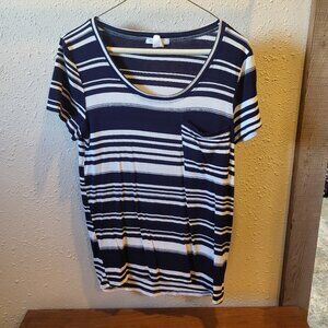 Honey&Lace women's short sleeved, blue and white striped, shirt. Medium